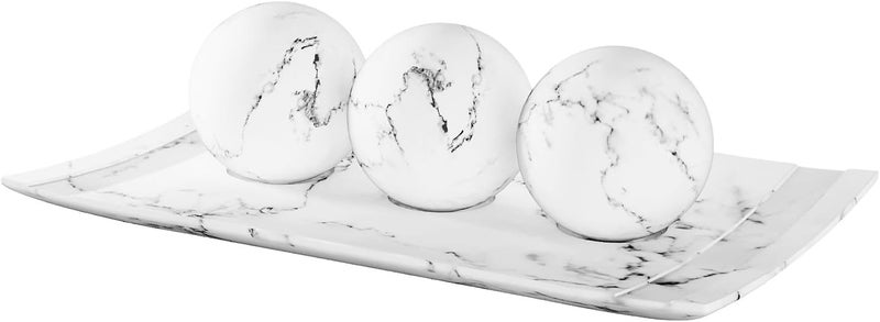 Creative Scents White Marble Look Home Decor Tray and Orb Set Coffee Table Decor for Living Room Centerpiece Table Decorations for Dining Table, Kitchen, Foyer, Entryway Elegant House Decoration - Image 1